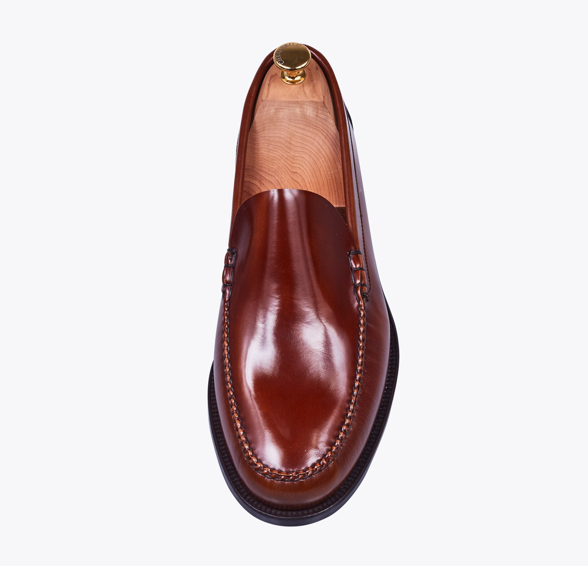Mocasín Castellano liso chesnut hecho a mano en mandalashoes, Santanyí Mallorca. Hand made shoes. Nach Mass Schuhe